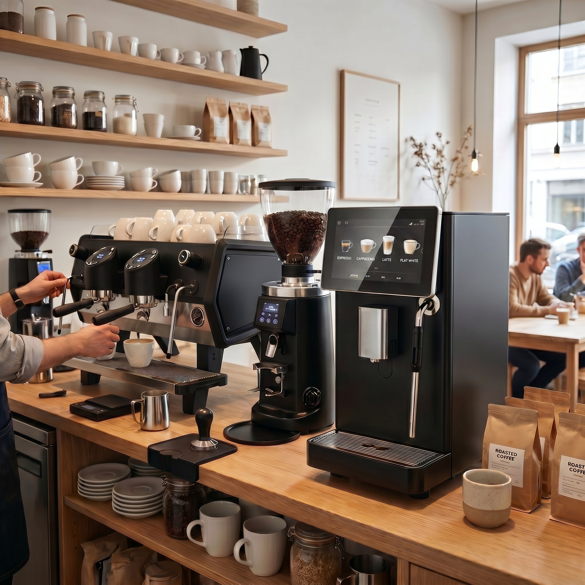 Bridge Aero installed beside a traditional espresso machine in a cafe